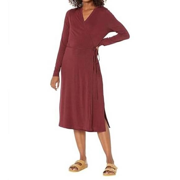 Prana Foundation Long Sleeve Wrap Dress Maroon Heather Women's‎ Medium - Picture 1 of 13
